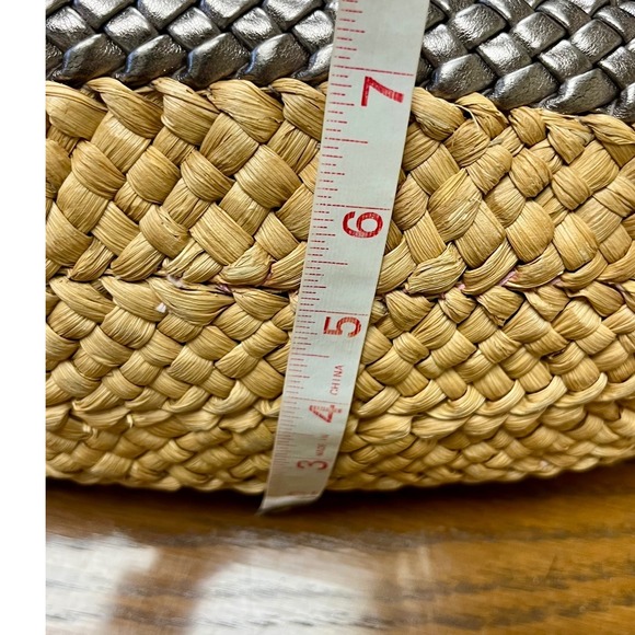 TALBOTS Straw Woven Tote Bag Metallic Accents Braided Handles Coastal‎ Classic - Picture 10 of 11